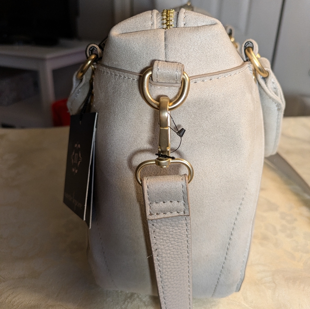 NWOT Nanette Lepore Faux Suede Leather Pearl Satchel Crossbody - Picture 3 of 10
